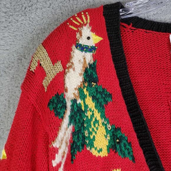 Vtg Marisa Christina Sweater Womens Medium 12 Days of Christmas Cardigan 90s - Picture 10 of 16